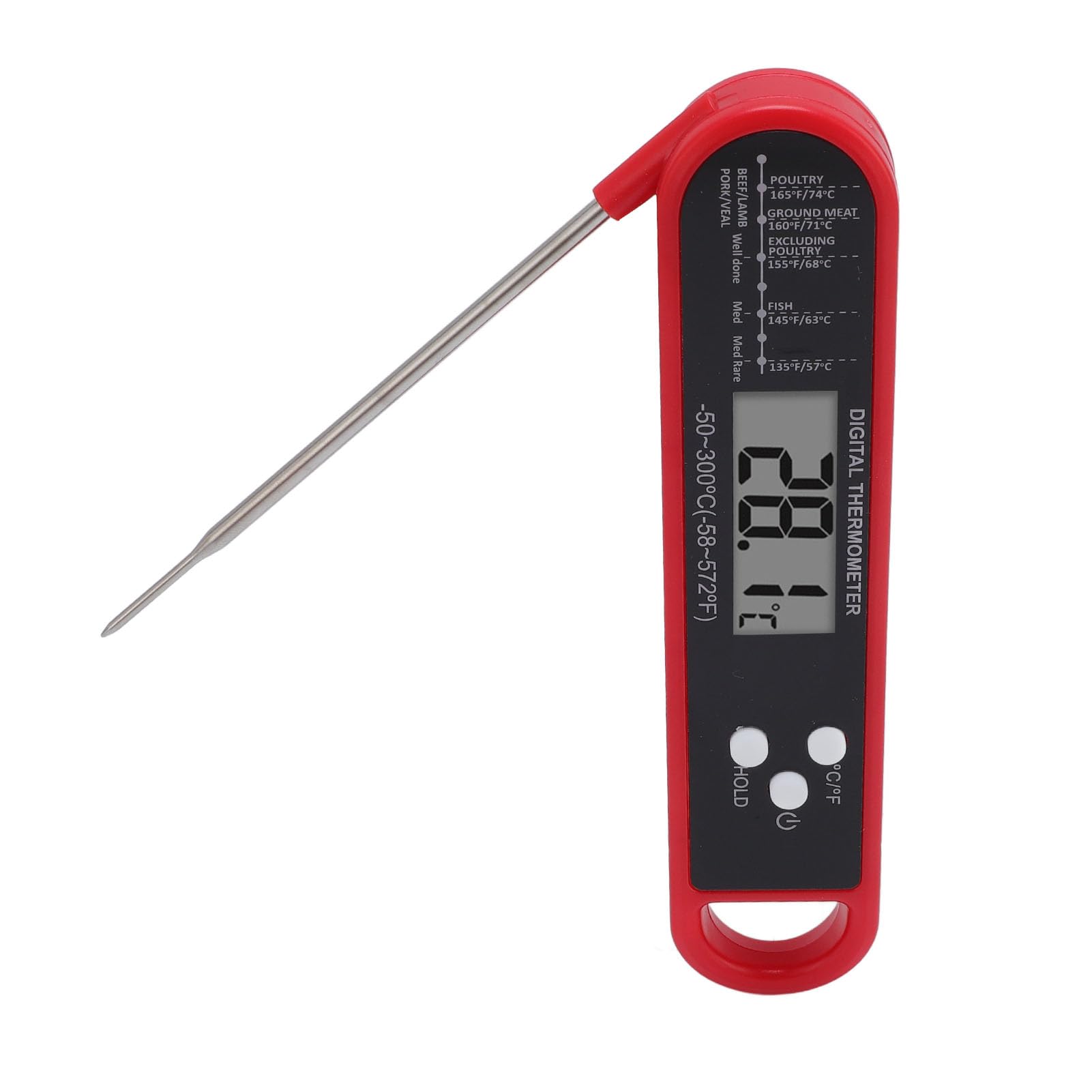 Long Probe Folding Red The Thermometer of Digital Food to Grill and Bake in The Oven