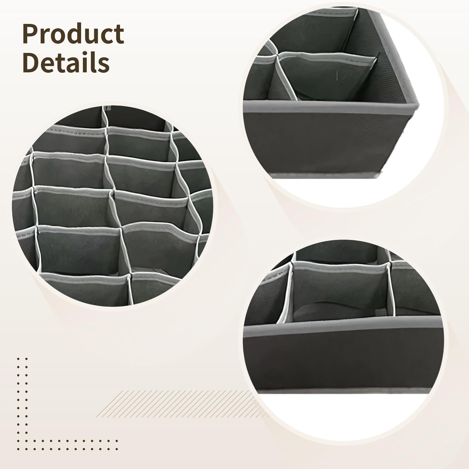 4 Pcs Sock Organizer, 24-Cell Drawer Dividers for Socks, Underwear, Ties, Belts, Foldable Oxford Cloth Storage Bins, Closet Grid Design, 12.5 x 12.5 x 4 in