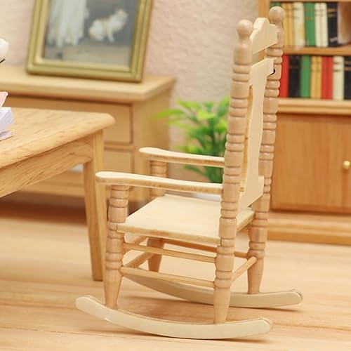 Miniatura 7 de jojofuny Mecedoras de madera para casa de muñecas a escala 1:12, modelo navideño, mecedora de madera en miniatura para casa de muñecas, accesorios