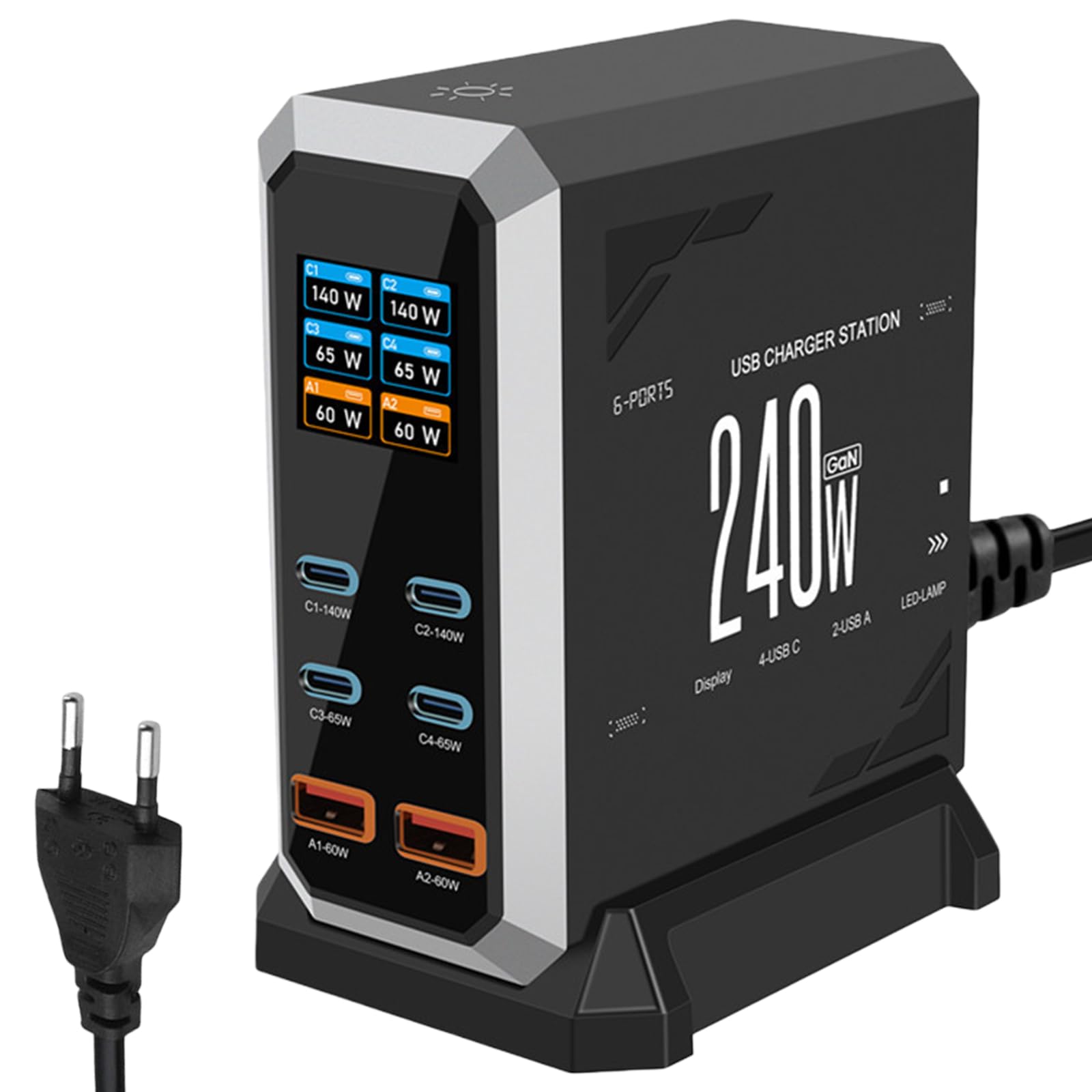 240W USB C Ladegerät Mehrfach mit 6 Ports, USB C Ladegerät Mehrfachusb mit 4xUSB-C & 2xUSB-A, PD140W, 65W, 60W Power Delivery Ladestation USBC für MacBook Pro/Air, iPhone, iPad, Samsung