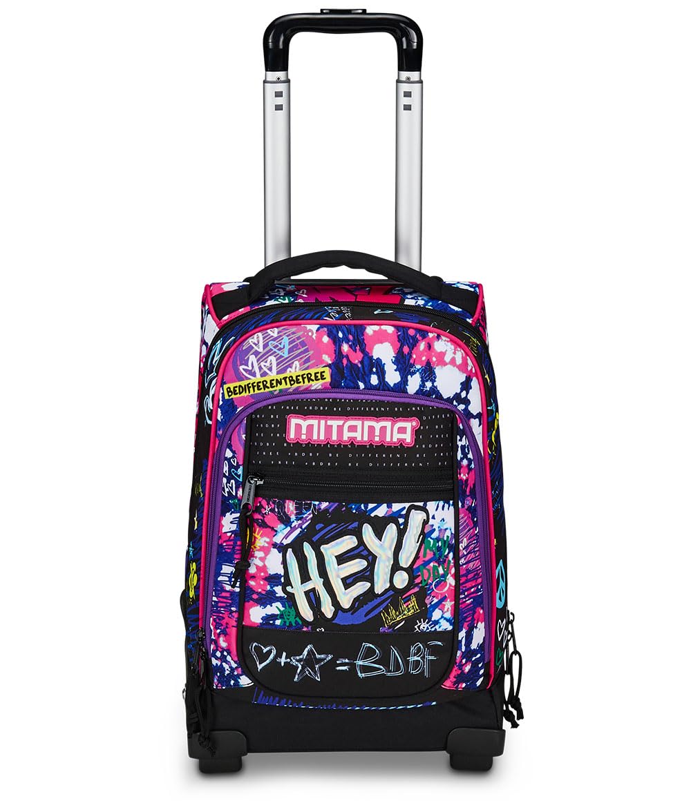 Mitama Trolley DR Junior Scuola Hey Dye,Con Mega Scomparto e Doppia Maniglia, Rosa e Nero, Scuola Elementare e Tempo Libero, Bambina Ragazza