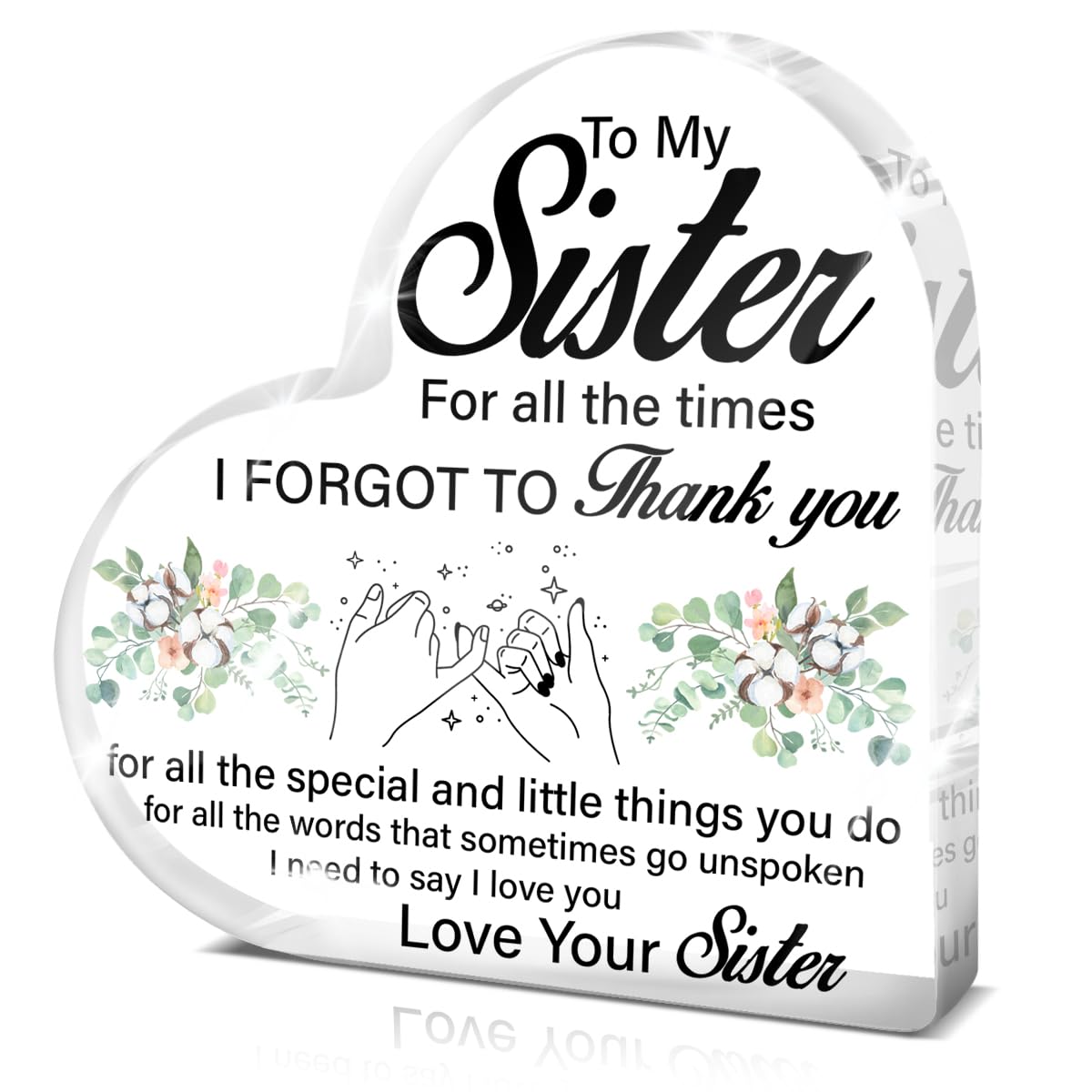 Sister Gifts From Sisters, Big Sister Gifts From Little Sister, Best Sister Gift Ideas for Birthday Christmas Graduation, Thank You Sister Acrylic Heart Sign Keepsake