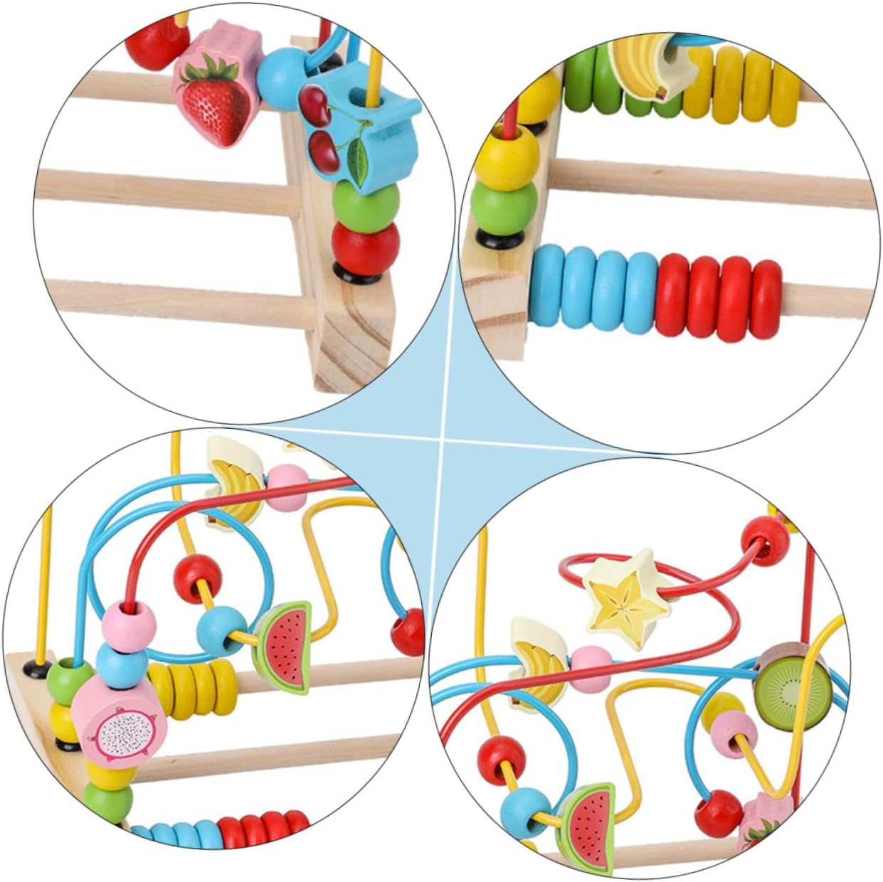 Fruit Pattern Round Beads Maze for Ages Educational Early Learning Plaything with Wooden Beads Safe Non-Toxic Paint Random Color Fruit Design Puzzle Game Random Color