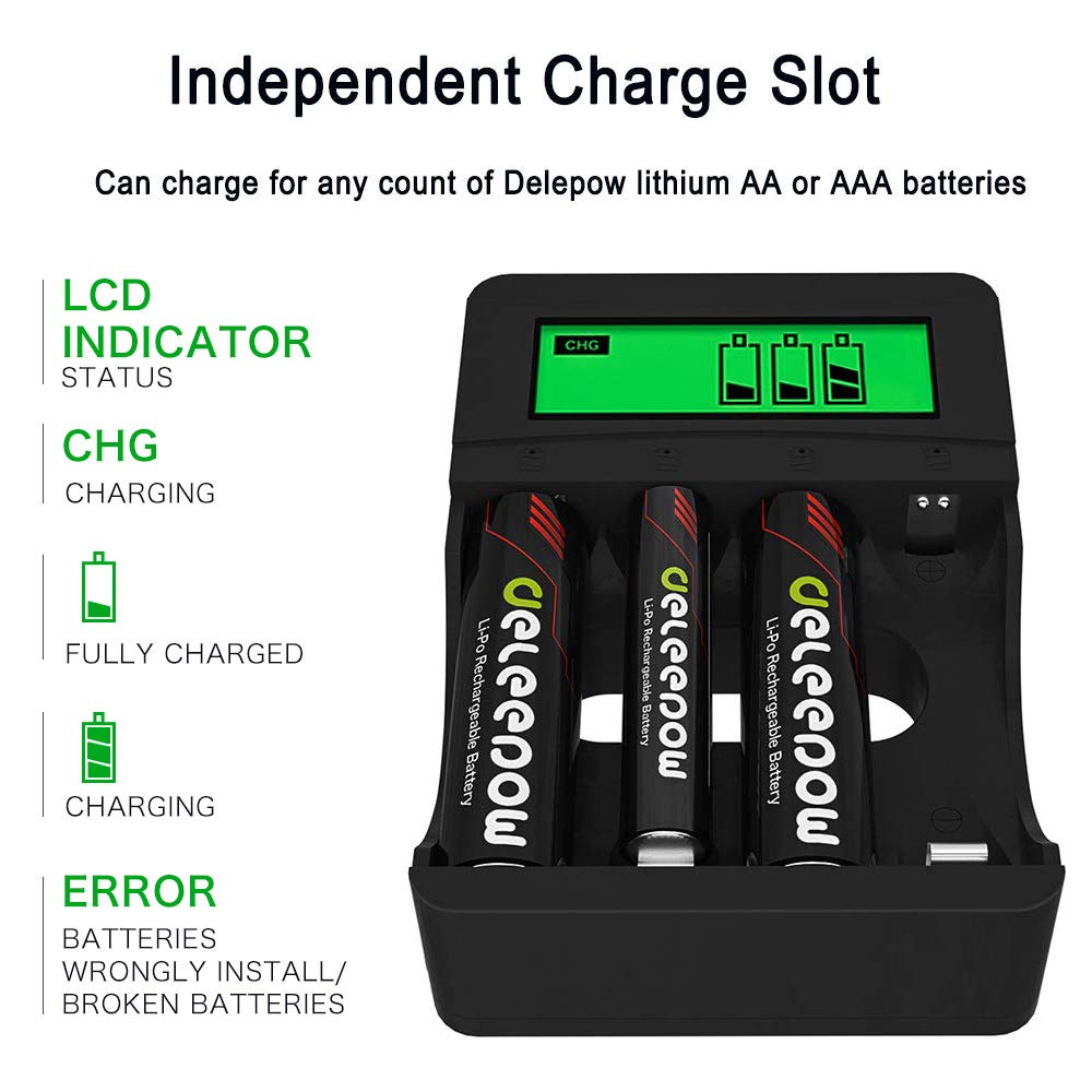 Baterías AA De Litio Recargables - Pack De 8 Unidades + Cargador Con Pantalla LCD | 1.5V, 3400mWh, 1500 Ciclos | Alta Capacidad Para Mandos, Linternas, Juguetes