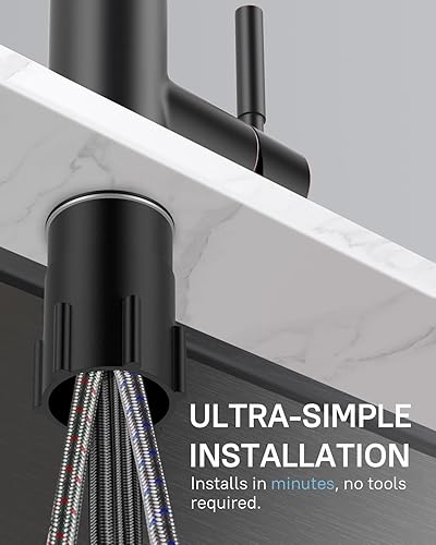 Vista 45 de WEWE grifo de cocina de una sola manija, de arco alto, extraíble, níquel pulido, grifos para fregaderos de cocina de una sola palanca, de acero