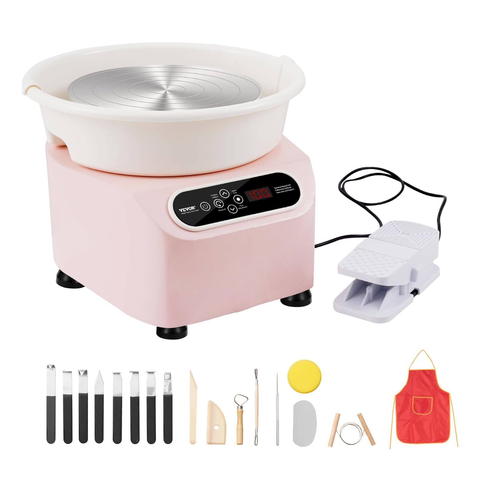 Tornio Ceramica Con Regolazione Velocità Macchina Potente 350W, Motore Silenzioso, Kit Fai Da Te Con Accessori Completi, Perfetta per Atelier E Hobbisti Pink