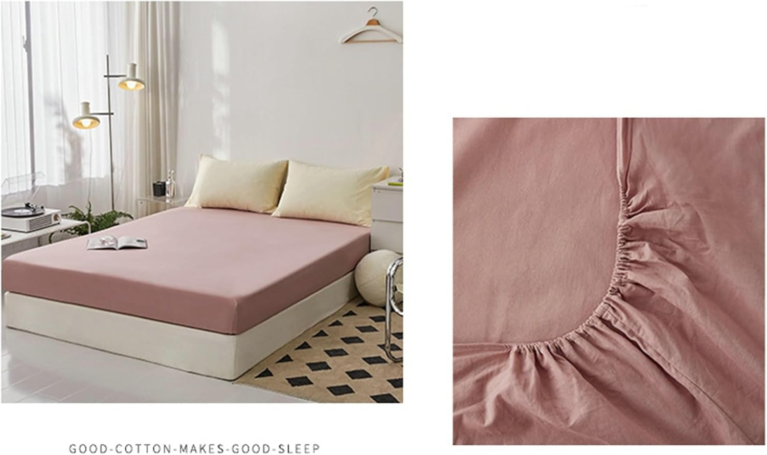 Beydodo 2-8 inch Deep Pocket Bedding Fitted Sheet, Fitted Sheets 120x200cm Solid Dusty Pink, Cotton Fitted Bed Sheets for Dorm