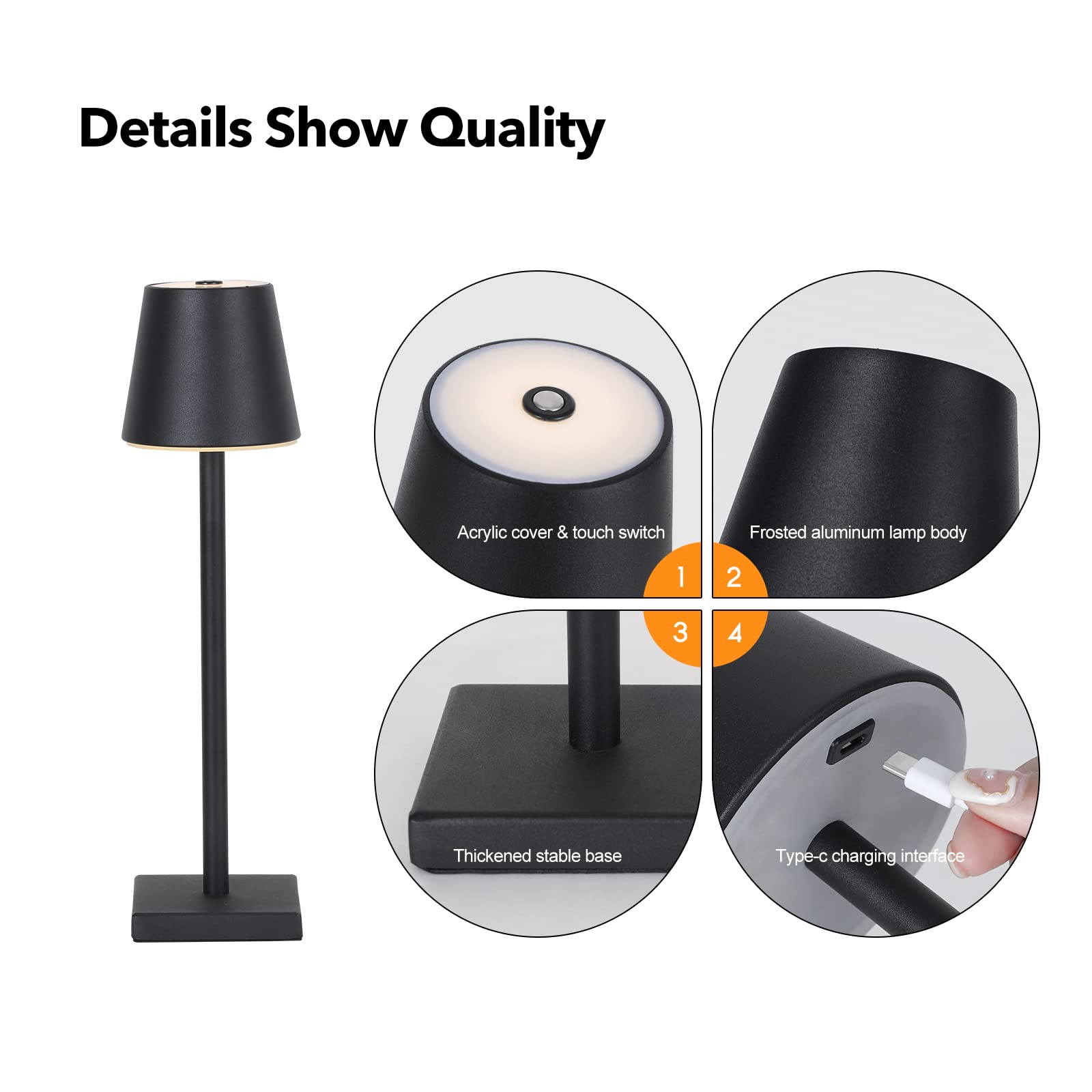 Lámpara de mesa inalámbrica LED de 15.4 pulgadas, 3 colores, regulable, color negro, luces de escritorio de 5000 mAh, batería táctil, luz nocturna recargable por USB, luz de lectura para 7