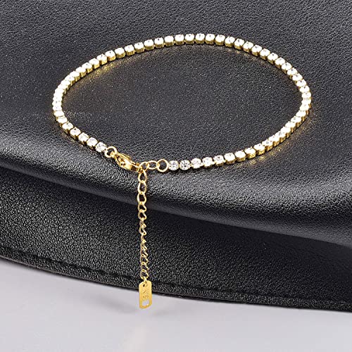 Dainty Link Tennis Austrian Crystals Anklet For Women Titanium Steel 18K Gold Plated Layared Anklet Chain For Women Gift Adjusatble Long #TOP3