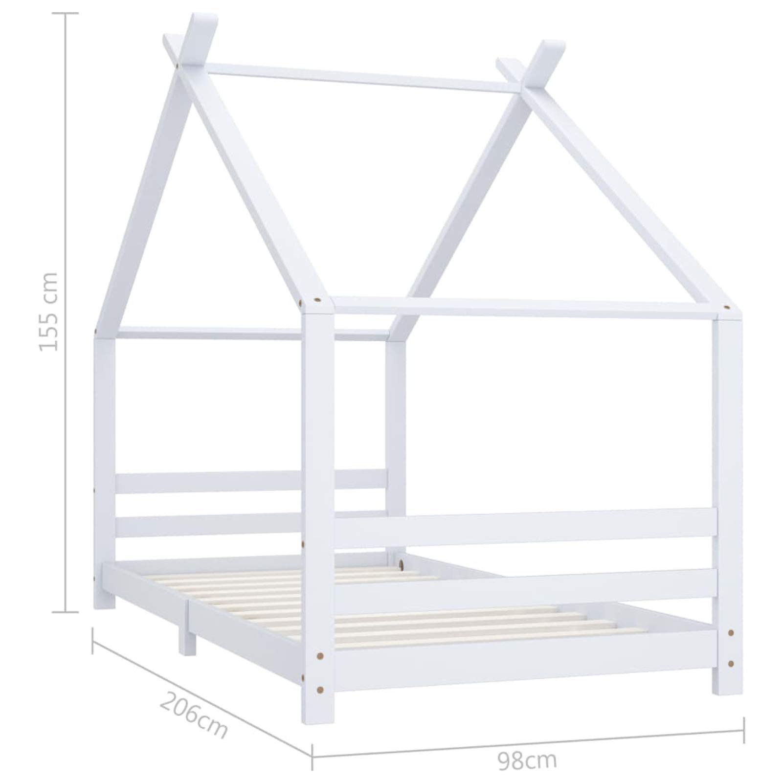 MOONAIRY Kinder-Bettgestell, Bett, Lattenrost, Bettrahmen, Jugendbett, Bed Frame, Weiß Massivholz Kiefer 90x200 cm