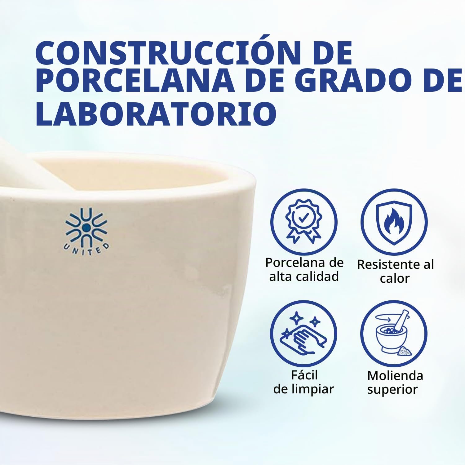 United Scientific™ JMD070 - Juego de mortero y mortero, porcelana, capacidad de 70 ml
