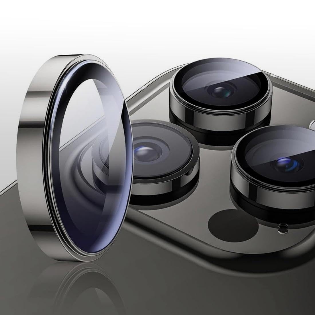 I Creator Camera Lens Protector-Natural|Individual Titanium Ring Protector|Shatterproof And Scratch Resistant|Crystal Clear Glass Lens With Precise Fit|For iPhone 15 Pro Max/Pro