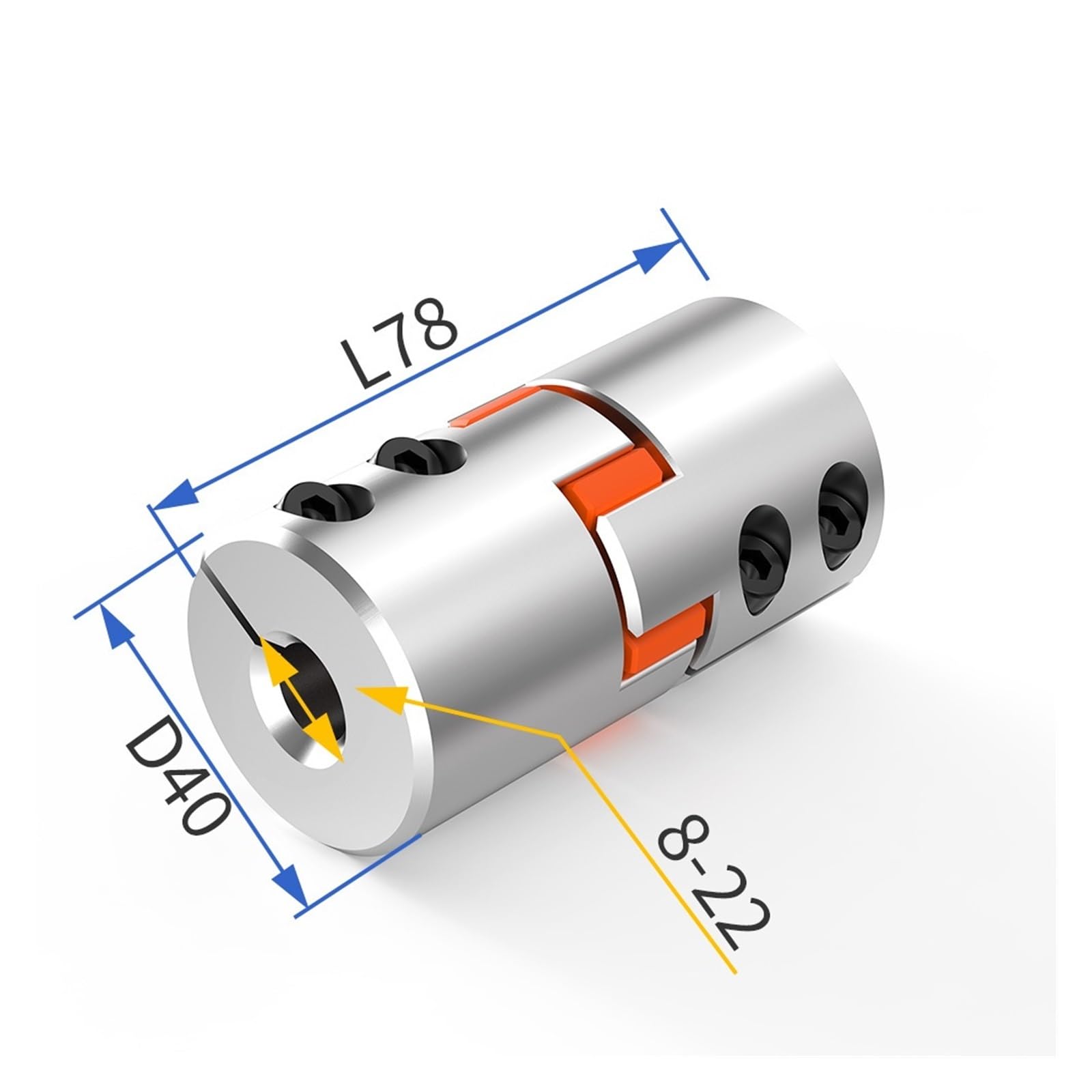 Coupleur flexible à mâchoire D40L78 8-22 mm en aluminium
