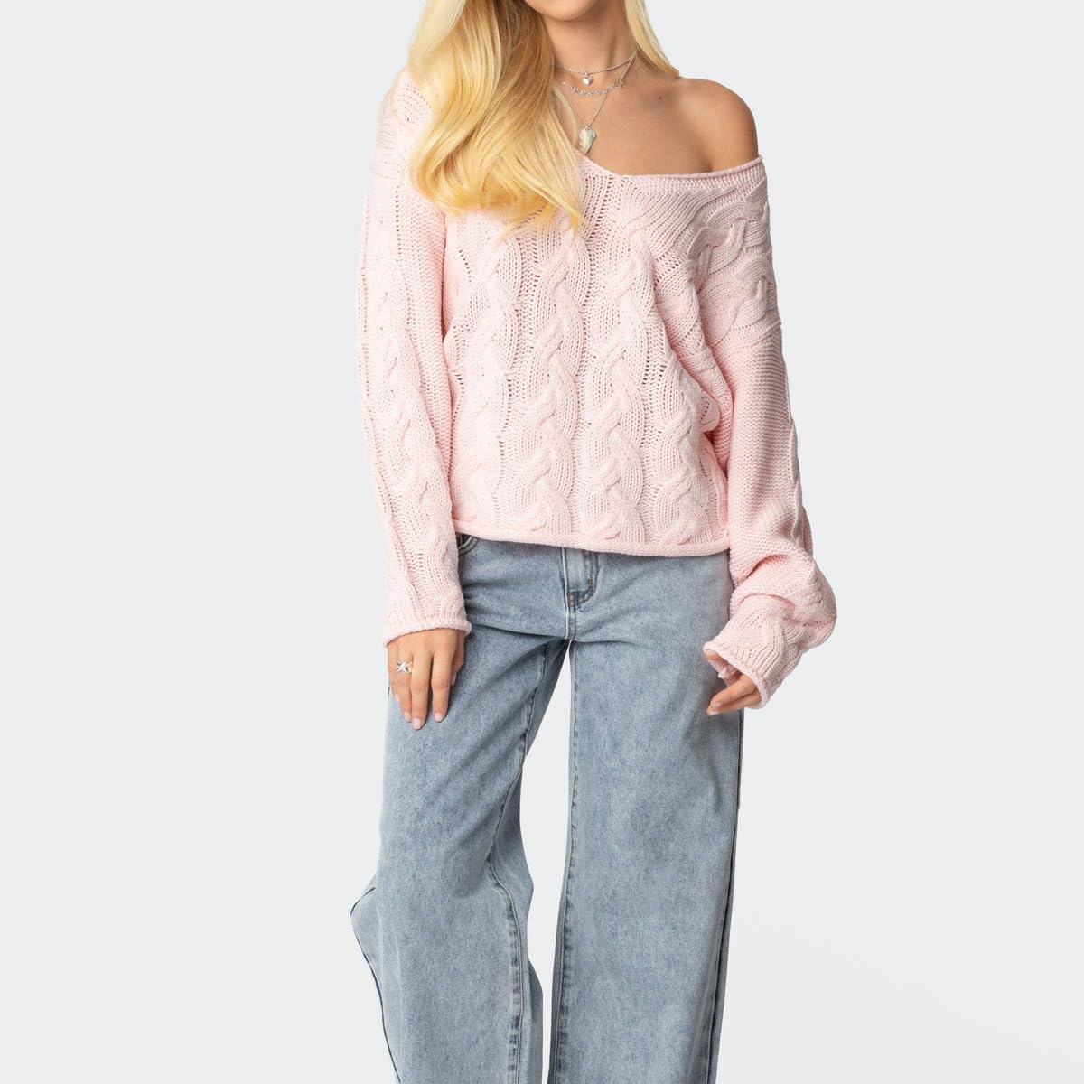 Women Y2K Oversized Cable Knit Sweater Coquette Deep V Neck Loose Fit Long Sleeve Pullover Top Cute Preppy Knitwear - Image 4