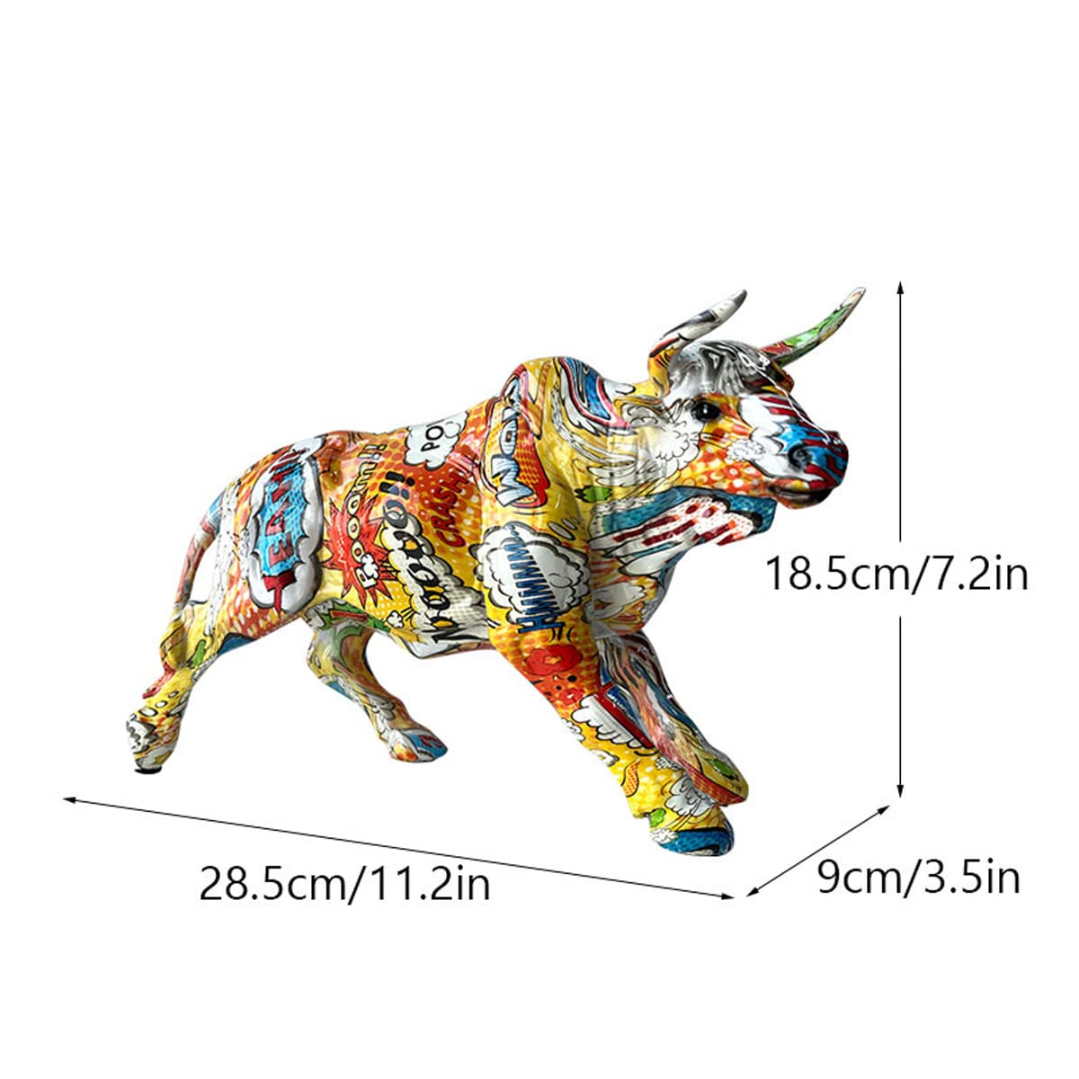 Statue Taureau Résine 28 Cm – Design Graffiti Coloré Moderne, Décoration Salon, Bureau, Chambre
