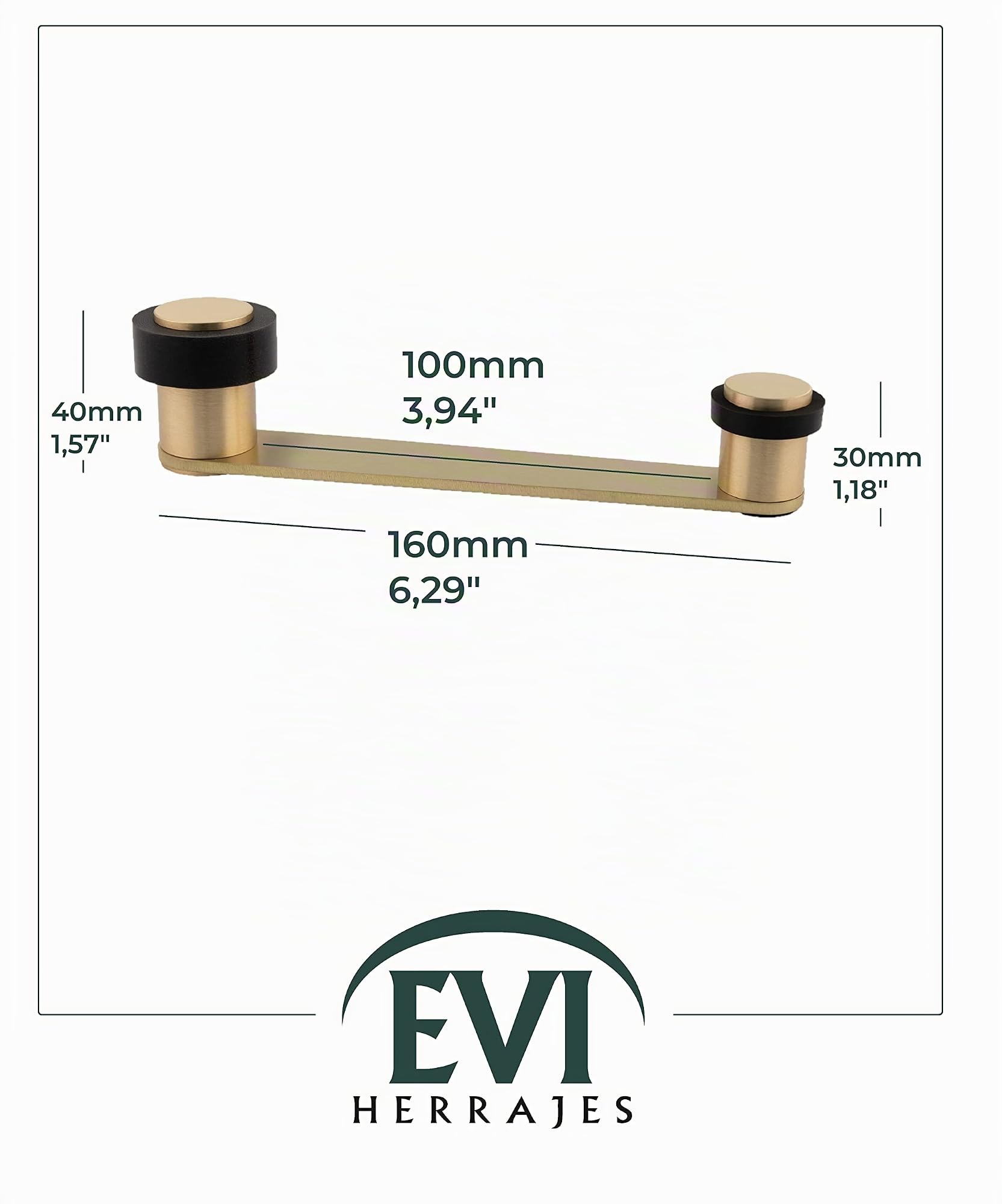 Butée de porte avec retenue pivotante | Pour porte jusqu'à 100 mm d'épaisseur | Laiton | Vis + cheville | Ref I-253 | EVI quincaillerie (Laton Mat - Caoutchouc noir)