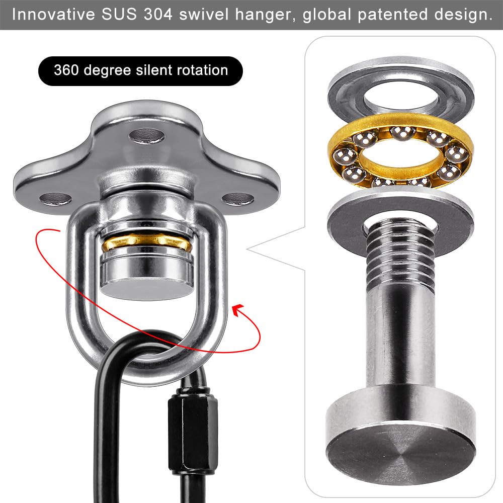 SELEWARE 2 x hak sufitowy do ciężkiego worka treningowego, z obrotowym hakiem o 360°, z karabińczykiem, wspornikiem do drewnianych belek, worków z piaskiem, jogi, huśtawki