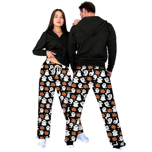 wrniefir Halloween Pajama Pants Women Men Couples Halloweens Pjs Pants Unisex Funny Pajama Bottom Sleepwear for Halloween Christmas Party,Large