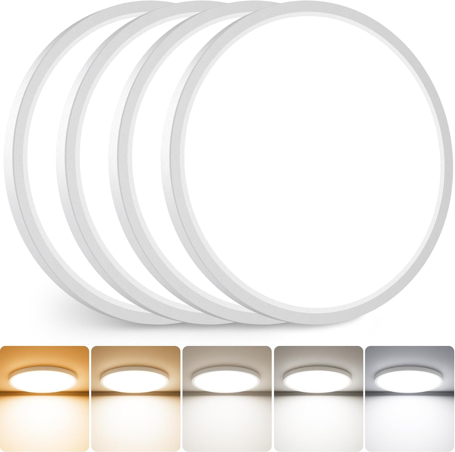 slochi 4Pack LED Flush Mount Ceiling Light Fixture, 12 Inch 24W, 3200LM, Super Slim 0.7 Inch, 3000K-6500K Adjustable Low Profile LED Ceiling Lights for Bedroom, Kitchen, Hallway(White)