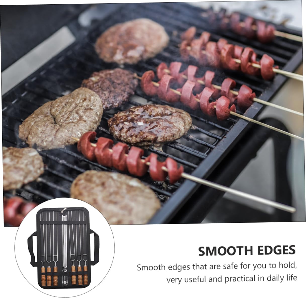 Hemobllo 10pezzi Spiedini in Acciaio Inox Con Custodia Manico in Legno Bastoncini Per Barbecue Lunghi e Antiscivolo Per Grigliate All Aperto e Campeggio Realizzati Con Finitura Liscia Per f