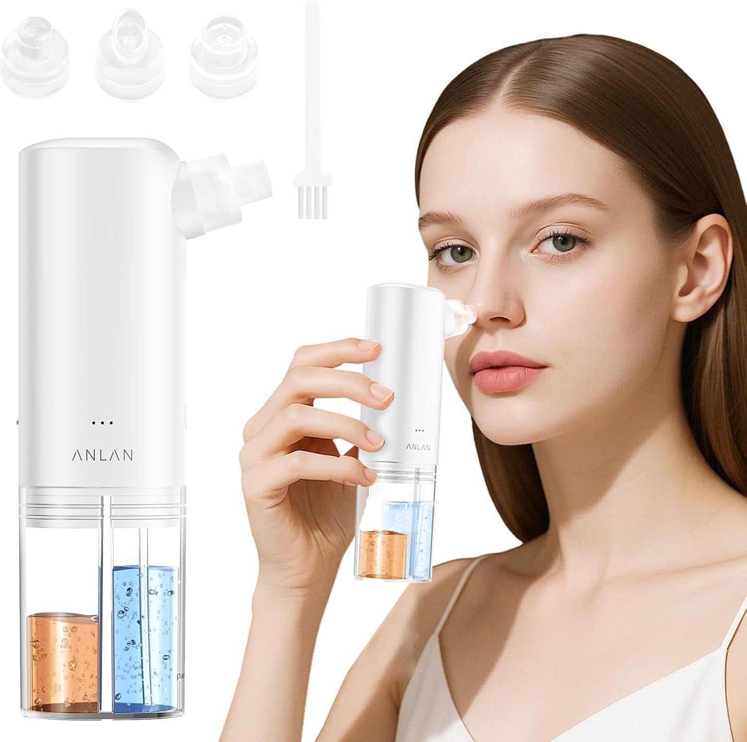 ANLAN Aspiratore Punti Neri con 3 Testine in Silicone – Pulizia Viso Delicata con Ciclo Acqua-Ossigeno, Rimozione Punti Neri e Idratazione per Pelle Sensibile