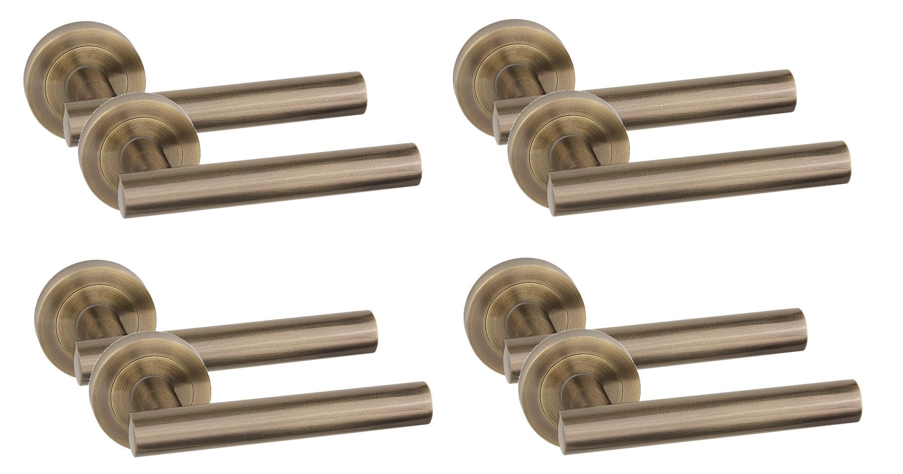Golden Grace 4 Pair Straight T-Bar Design Door Handles Antique Brass Finish