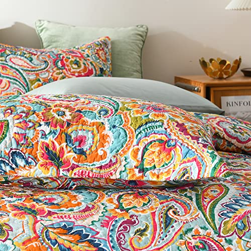 Visimisi Cotton Bedspread Quilt Sets, Reversible Bedding Coverlet Sets Comforter, Gorgeous Red Floral Paisley Bedspread, Queen Size #TOP5