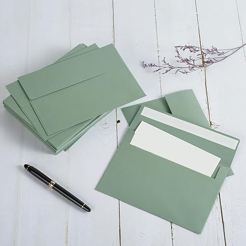 Vista 4 de 50 Pack 5 x 7 Envelopes Colored Self Seal for Wedding, Party Invitations, Greeting Cards, Announcements, Photos, 5.24 x 7.21 Inches (Sage Green)