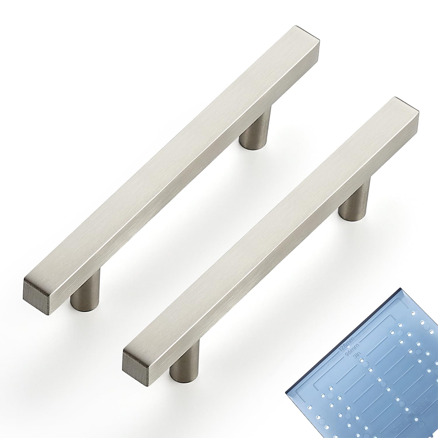 Ravinte Square Cabinet Handles, 10 Pack, 3.5" Hole Centers, Brushed Nickel