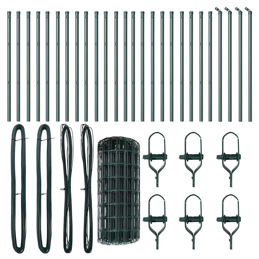 Zaun mit Pfosten Grün Stahl und PVC 0,4 x 50 m Gartenzaun Sichtschutz Zaunelement Gittermatte Doppelstabmatte Maschendraht für Terrasse und Grundstück Begrenzung und Einzäunung