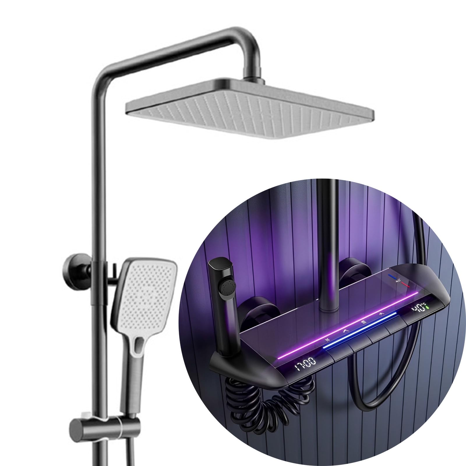 Robinet de douche thermostatique avec pommeau pluie 12 pouces et touches piano pour salle de bain