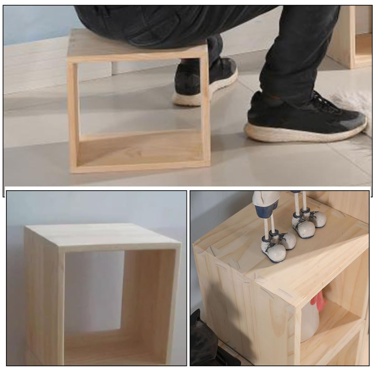 POPETPOP Massivholz Aufbewahrungsbox Würfel 20x20x20cm mit Robuster Schwalbenschwanzverbindung Stapelbar Offene Holzwürfel zur Flexiblen Organisation für Wohnraum und Bastelbedarf
