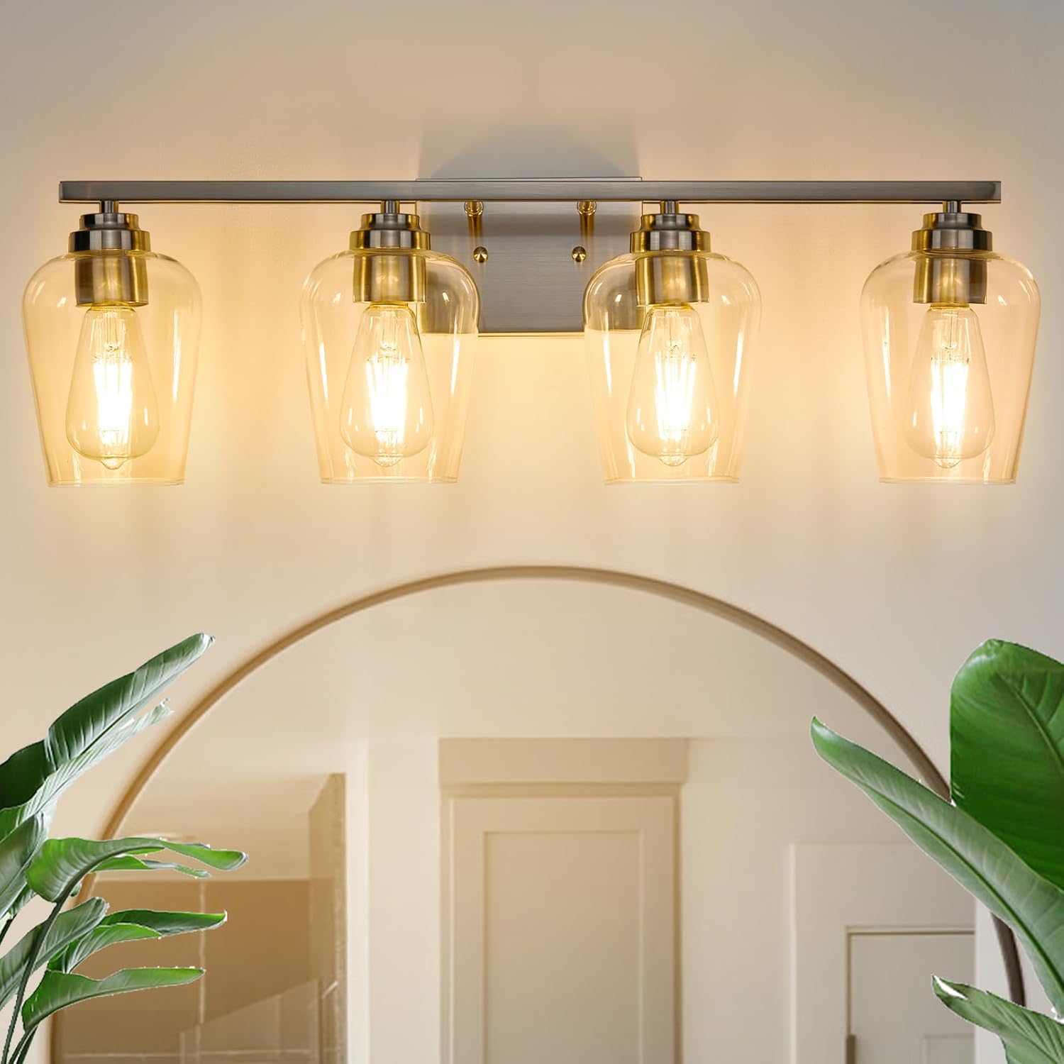 ALAISLYC Bathroom Lighting Fixtures Over Mirror 4Light Modern Brushed