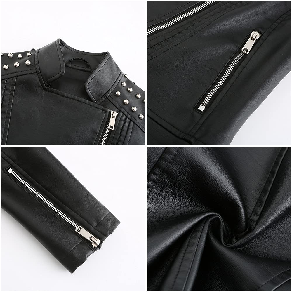 E-girl Damen Kunstleder Motorradjacke Revers RV,EU 36-46