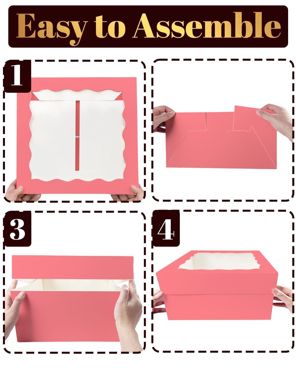 Gcardist 12x12x6 Inch Cake Box, 5 Sets Coral Orange Cake Box with Window & 5 Sets 12 Inch Coral Orange Cake Round Boards - Image 4