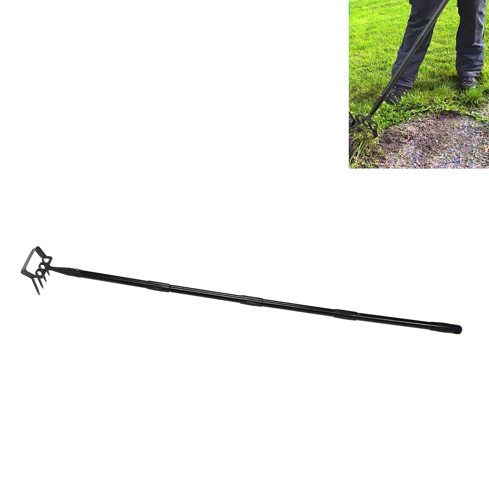 Verstellbarer Unkrautstriegel, Gartenhandstriegel aus Edelstahl mit ergonomischem Griff, robuster Kultivatorstriegel zum Lockern des Bodens und zum Jäten in Gemüse- und (4 Abschnitte)