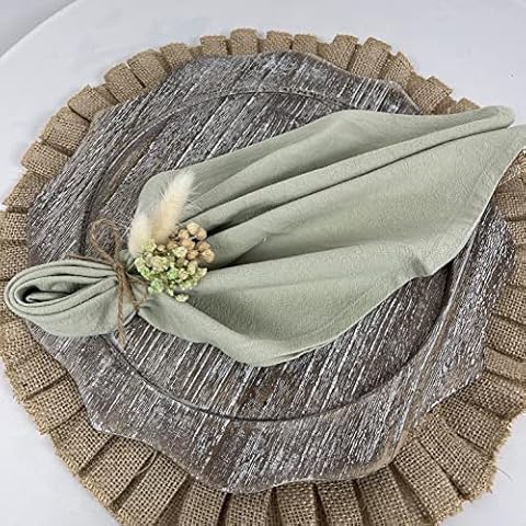Decor Essentials Linen Rustic Napkins Stonewash Tableware Party Wedding Event Table Setting Decorations (Sage) Cover