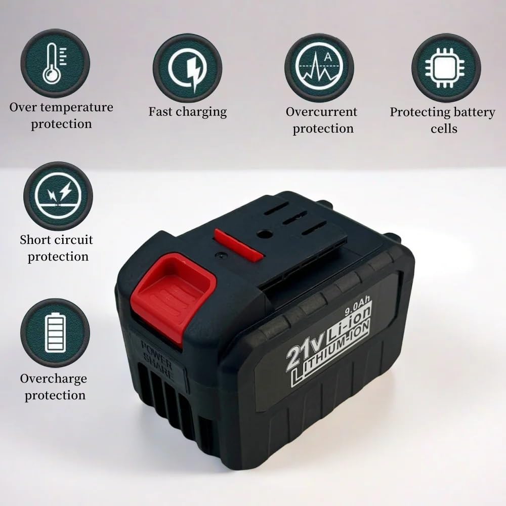 ， Compatibile con Dayi ， Batteria ricaricabile for utensili elettrici agli ioni di litio da 21 V 3,0/6,0/9,0 Ah Adatto ， Compatibile con cordless ， Chiave elettrica, trapano, sega ecc. | 5S2P 21V 6000mAh
