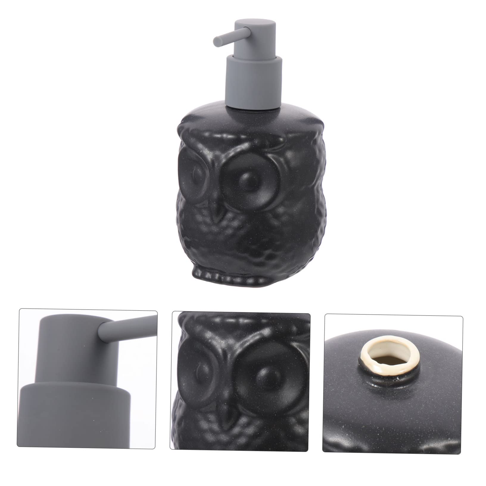 Anneome Schwarzer 440ml Keramik Seifenspender im Cartoon Eulen Design Leichter Lotionbehälter mit Pumpe Einfach zu Bedienen für Zuhause und Reisen