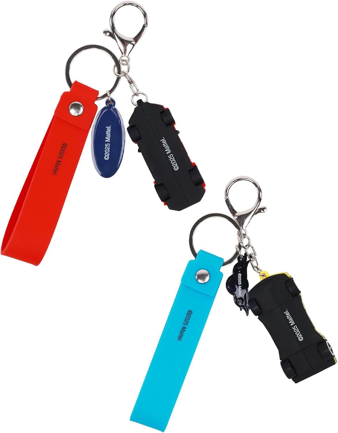 Concept One Hot Wheels 3D Car Keychain Set, Keyring Accessories for Bags and Backpacks, Charms with Silicone Logo Straps, Red and Yellow