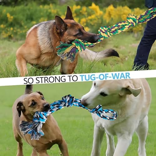 TUAHOO Hundespielzeug Seil für mittelgroße und große Hunde Aggressive Kauer, Knoten Baumwoll Kauspielzeug, interaktives Hunde Tau Spielzeug zum Kauen, Tauziehen, Set mit 2