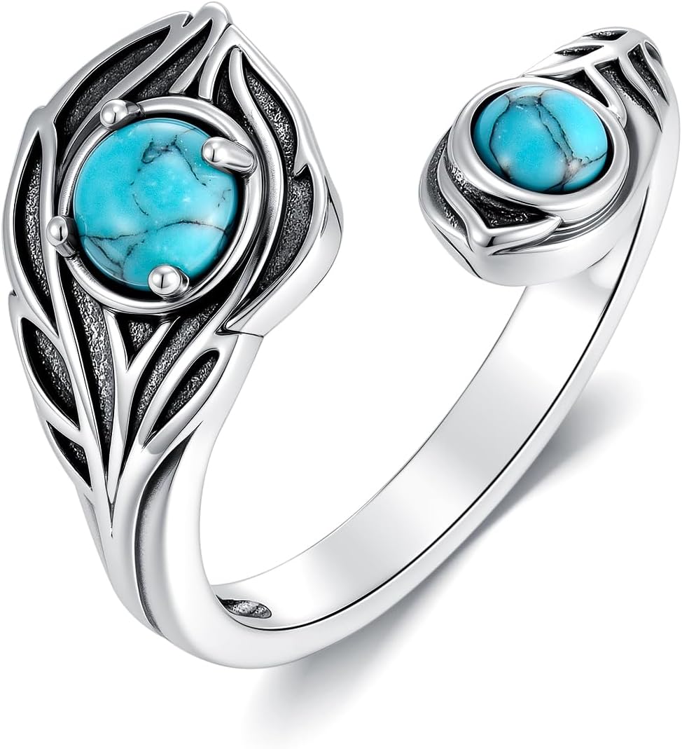 Midir&Etain Turquoise Adjustable Rings 925 Sterling Silver Country American Indian Spoon Ring Southwest Western Jewelry Gifts for Women Cowgirl