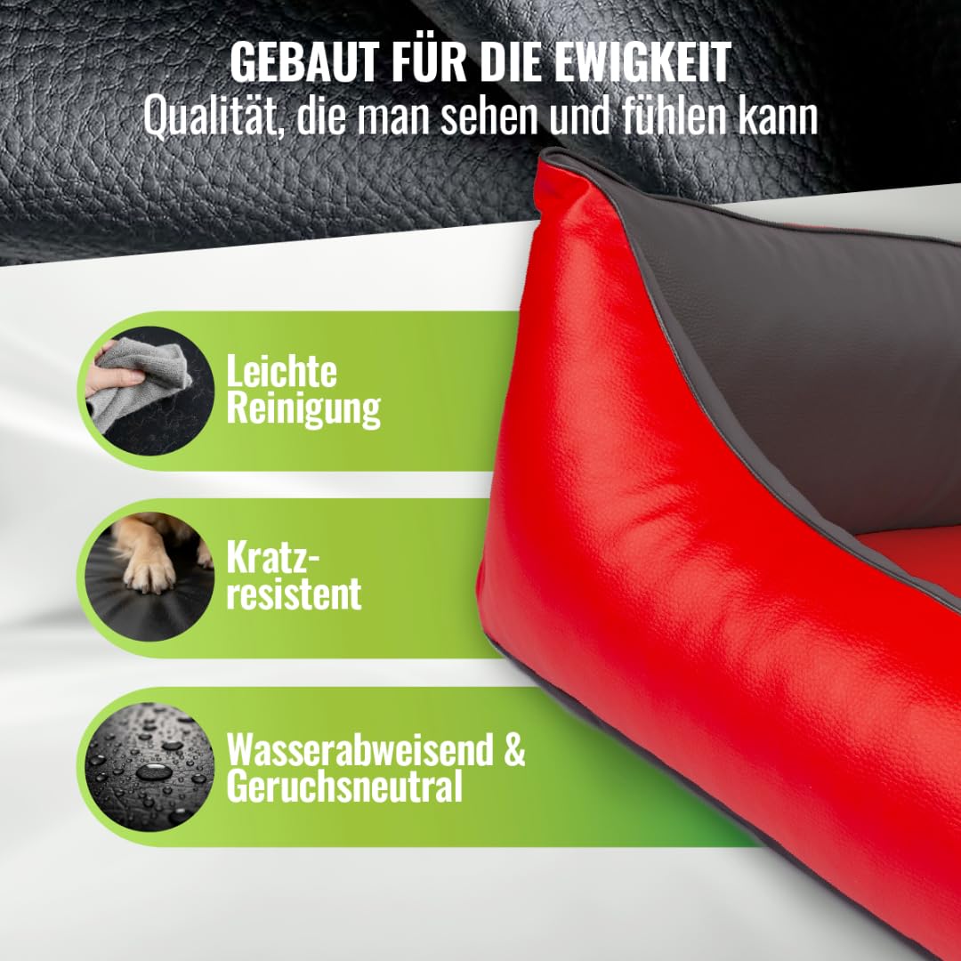 Cama para perros CopcoPet Rocco 2 en 1, impermeable y de piel sintética, con colchón de plástico para perros con espuma de copos o espuma viscoelástica ortopédica
