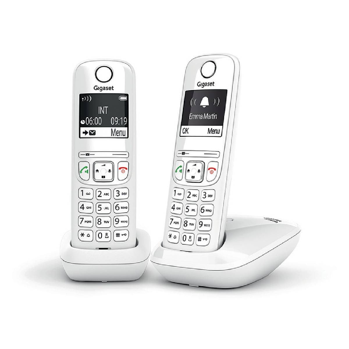 Gigaset AS690 Duo - Teléfono Fijo inalámbrico, 2 teléfonos con Pantalla Grande retroiluminada para una visualización Ultra legible, función de Bloqueo de Llamadas - Blanco [Versión en español]