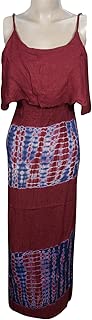 Womens Maxi Dress Maroon Tie Dye Casual Summer Bohemian Long Ruffle Dresses S
