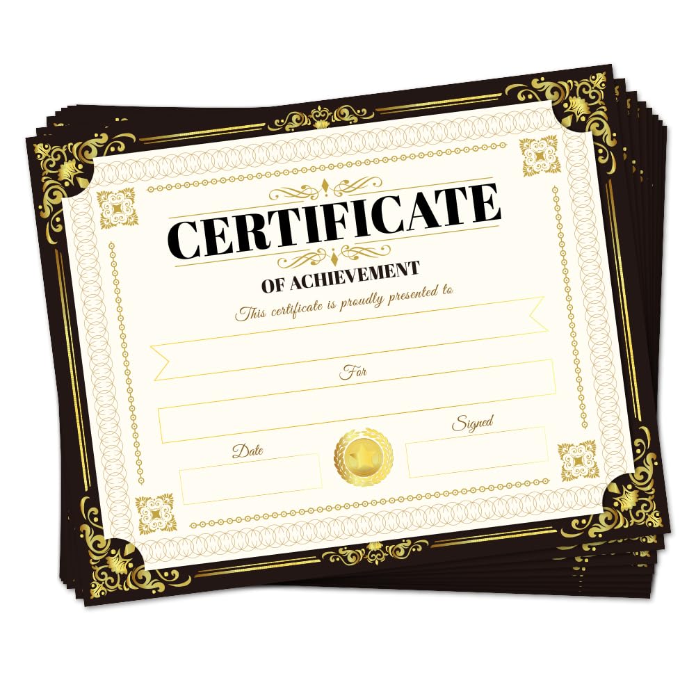 Doodlream 30Pcs Ornate Filigree Border Achievement Certificates, 25x20cm Blank Black and Beige Formal Award, Certificate Paper for Offices & Special Occasions