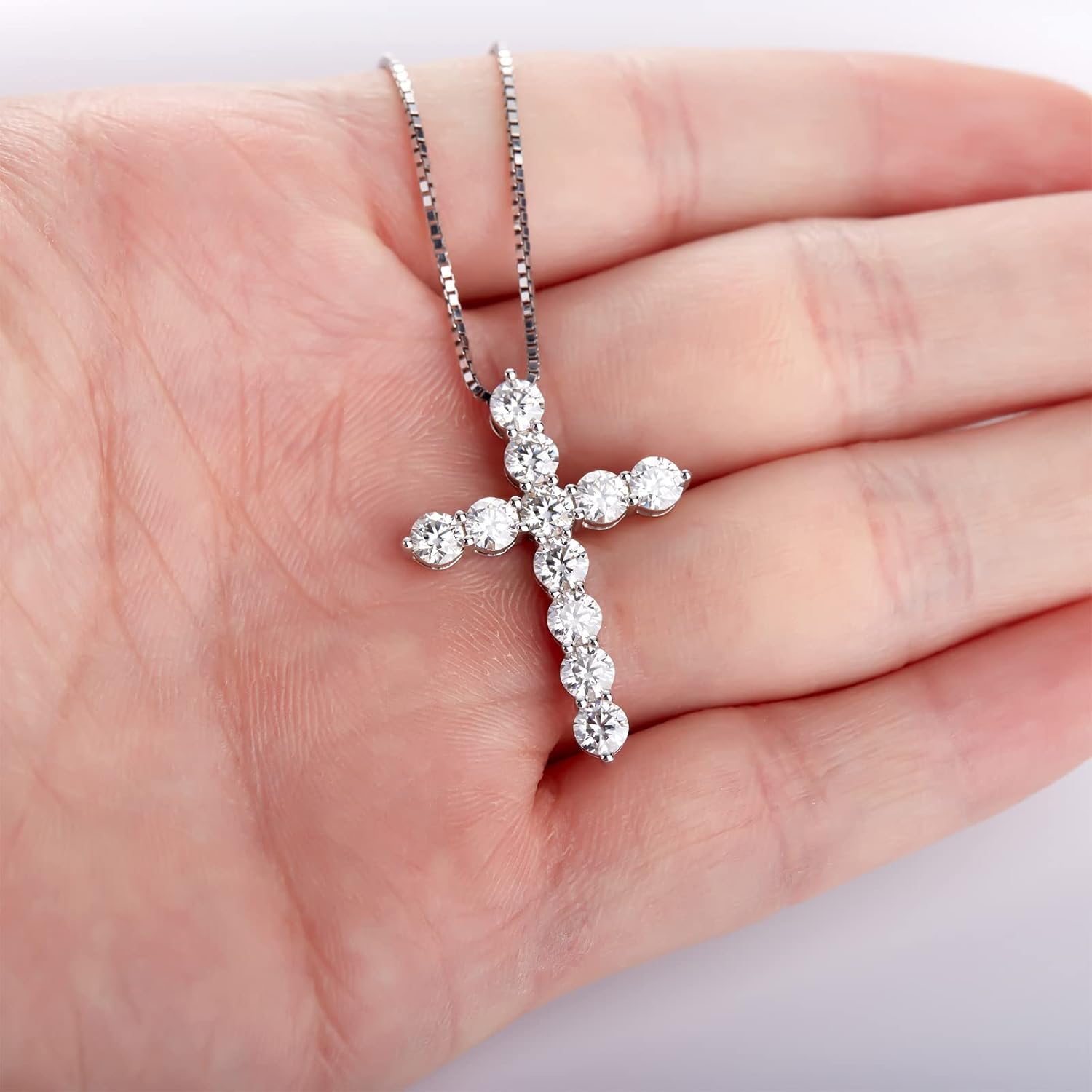 LANE WOODS Simulated-Diamond Moissanite Cross Necklace: 18k White Gold Plated Sterling Silver - Cross Pendant for Men Women Religious Jewelry Christian Gifts - Image 4