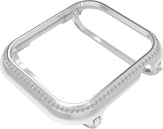 HJINVIGOUR Bling Rhinestone Diamond Crystals Inlaid Watch Case Cover Metal Bezel Compatible Apple Watch Series 4 5 6 SE Gifts for Men Women(Silver, 44MM)