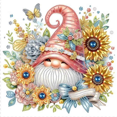 Image of Diamond Art Painting Kits, 5D Special Shape, 12x12inch, Sunflower Gnome | For Adults, For Beginners, Crystal Rhinestones, Home Wall Decoration Gift
