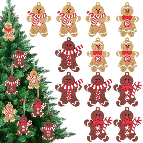 Conjunto de 12 ornamentos de árvore de Natal de pão de gengibre, decoração natalícia homem de gengibre, pendentes de boneco de gengibre, ornamentos para festas em casa e crianças